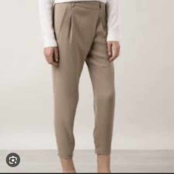 VINCE. Women's Size 6 Asymmetric Harem Trousers Leather Trim Brown Taupe - Picture 1 of 16